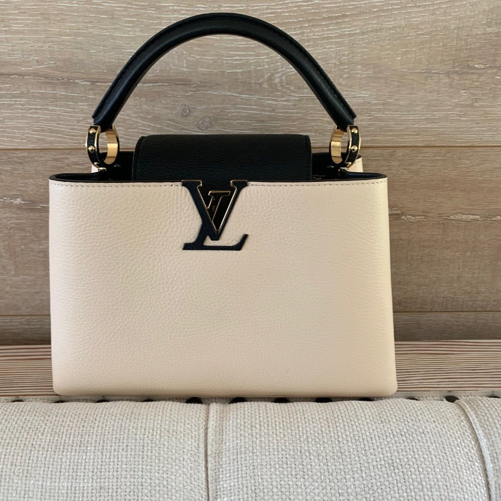 LOUIS VUITTON Taurillon Capucines PM Beige Black
